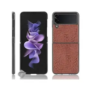 Comparateur de prix : HTDMOBILES Coque rigide simili cuir crocodile pour Samsung Galaxy Z Flip 3 5G - MARRON