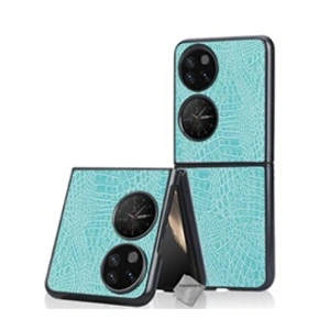 Htdmobiles Coque rigide simili cuir crocodile pour Huawei P50 Pocket - BLEU CLAIR pas cher