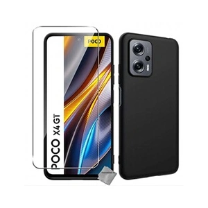 HTDMOBILES Coque pour Xiaomi Poco X4 GT 5G - housse etui silicone gel fine + verre trempe - NOIR pas cher