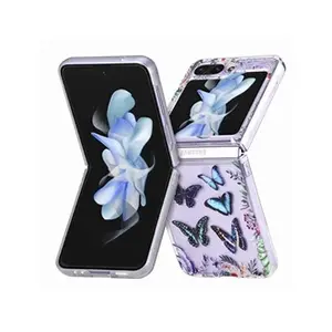 Htdmobiles Coque pour Samsung Galaxy Z Flip 5 5G - housse etui silicone gel fine 360 integrale (avant et arriere) - PAPILLON BLEU