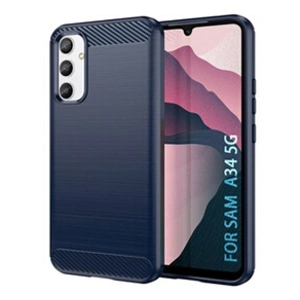 HTDMOBILES Coque pour Samsung Galaxy A34 5G - housse etui silicone gel carbone + film ecran - BLEU FONCE pas cher