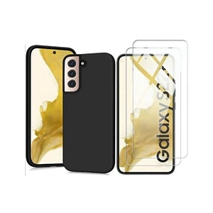 LITTLE BOUTIK Coque Pour Samsung Galaxy S22 PLUS 5G Silicone Noire + 2 Verres Trempes pas cher