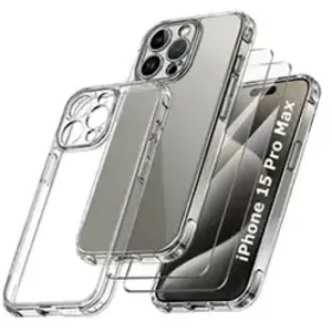 Little Boutik Coque Pour iPhone 15 Pro Max Silicone Transparente Angles Renforces + 2 Verres Trempes pas cher