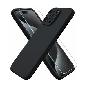 Comparateur de prix : Coque Pour iPhone 15 Pro Max Silicone Noir + Verre Trempe