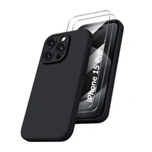 Comparateur de prix : Coque Pour iPhone 15 Pro Silicone Noir + 2 Verres Trempes