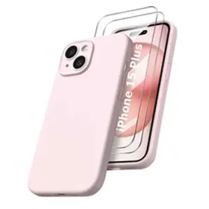 Comparateur de prix : Coque Pour iPhone 15 Plus Silicone Rose + 2 Verres Trempes