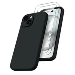Comparateur de prix : Little Boutik Coque pour iPhone 15 Plus Silicone Noir + 2 Verres Trempes