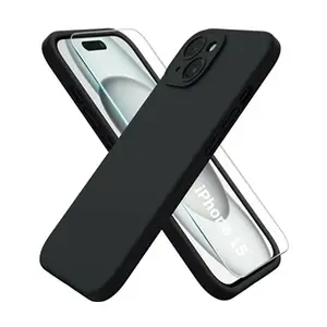 Comparateur de prix : Coque Pour iPhone 15 Silicone Noir + Verre Trempe Little Boutik®
