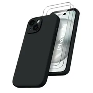 Comparateur de prix : Little Boutik Coque Pour iPhone 15 Silicone Noir + 2 Verres Trempes