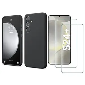 LITTLE BOUTIK© Coque Pour Samsung Galaxy S24 Plus Silicone Noir + 2 Verres Trempes pas cher