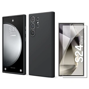 Little Boutik Coque Pour Samsung Galaxy S24 Ultra Silicone Noir + Verre Trempe pas cher