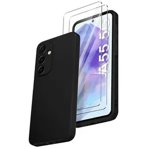 LITTLE BOUTIK© Coque Pour Samsung Galaxy A55 5G Silicone Noir + 2 Verres Trempes pas cher