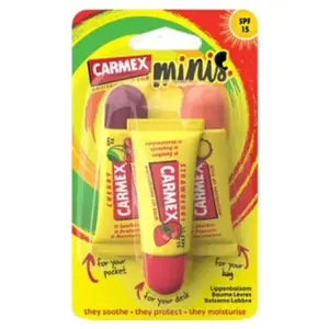 Comparateur de prix : Minis Baumes À Lèvres Carmex 3 Tubes De 5g (Cerise, Fraise, Ananas)