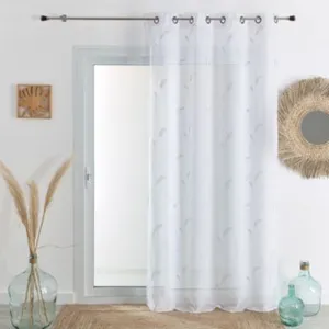 Voilage brodé de pampas Argent 140x240 cm pas cher