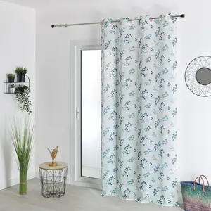 HomeMaison.com Voilage Effet Lin Imprime - Bleu - 140 X 240 cm pas cher
