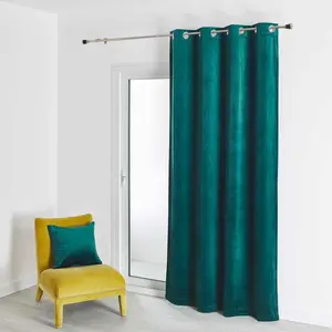 3S. x Home Rideau d'Ameublement Uni Bleu Paon 135X260 cm VELOURS