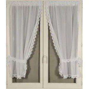 HomeMaison.com Paire de rideaux bonne femme à bord macramé (95x120 cm - Blanc)