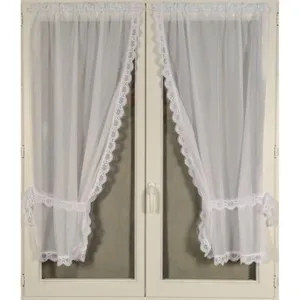 HomeMaison.com Paire de rideaux bonne femme à bord macramé (95x220 cm - Blanc)
