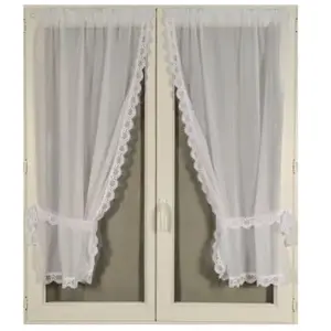 HomeMaison.com Paire de rideaux bonne femme à bord macramé (65x160 cm - Blanc) pas cher