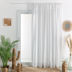 HomeMaison.com Voilage uni à galon fronceur et rayures fantaisie polyester blanc pas cher