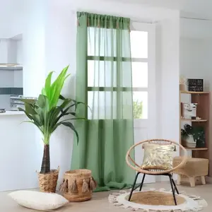 Lovely casa Voilage bohème à pompons en jute polyester jade 260x140cm
