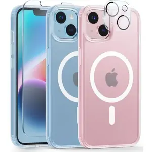 MASSILIA TECH Coque pour iphone 13 - 2 vitres verre trempé 1 protège caméra intégré magnetique clear magsafeVendu parcdiscount