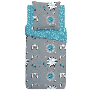 Parure housse de couette enfant en coton imprimé M.RECY GAME gris 140x...Vendu parauchan