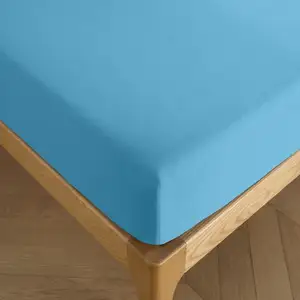COTON PUR Drap housse 160 x 200 cm bonnet 30 cm "Prémium" pour lit 2 places - Prémium Cyan pas cher