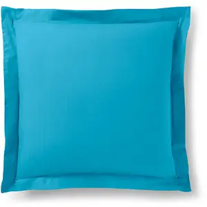 Coton Pur - Taie d'oreiller Volant plat 100% coton cyan 63x63 cm pas cher