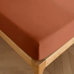 Coton Pur - Drap housse 100% Coton bonnet 30 cm paprika 90x190 cm pas cher