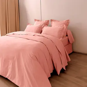 Coton Pur - Housse de couette en percale de coton rose poudré 240x220 cm pas cher