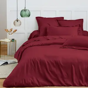 COTON PUR Housse de couette 260 x 240 cm "Prémium" pour lit 2 places King Size - Prémium Grenat pas cher