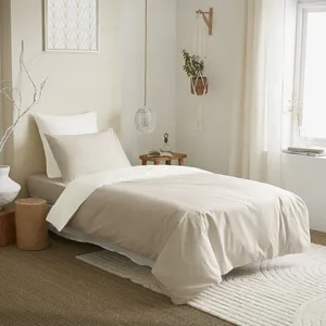 Pack complet 4 pièces Lin/Blanc réversible housse de couette pour lit ... pas cher