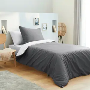 UNIVERS DECOR Pack complet 4 pièces Anthracite/Blanc réversible housse de couette pour lit 90 x 190 cm pas cher