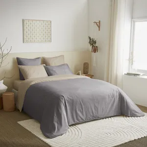 UNIVERS DECOR Pack complet 6 pièces Taupe/Lin réversible housse de couette pour lit 180 x 200 cm 'King size' pas cher