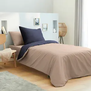 Pack complet 4 pièces Lin/Marine réversible housse de couette pour lit... pas cher