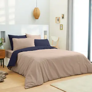 Pack complet 6 pièces Lin/Marine housse de couette pour lit 140 x 190 ... pas cher