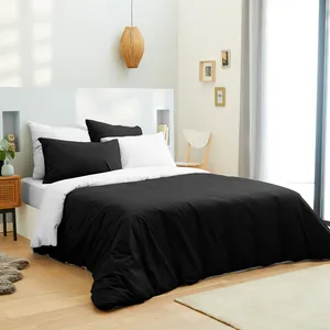 Univers Décor - Parure housse de couette, drap housse & taies noir/bla... pas cher