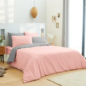 Univers Décor - Parure housse de couette, drap housse & taies rose/gris 90x190 cm pas cher