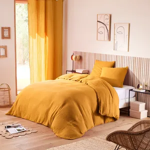 Univers Décor - Parure housse de couette en gaze de coton curry 140x200 cm pas cher