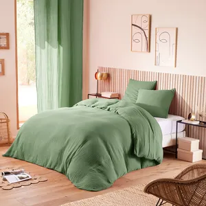 Univers Décor - Parure housse de couette en gaze de coton olive 140x200 cm pas cher