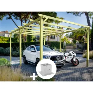 Comparateur de prix : Carport en bois Nanterre 600 x 300 cm + 6 supports surélevés - Maderla...