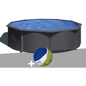 GRE Piscine acier gris anthracite Gré Louko ronde 4,80 x 1,22 m + Bâch... pas cher