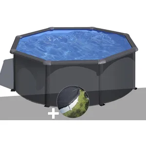 GRE Piscine acier Gré Louko ronde 3,20 x 1,22 m - Gris anthracite - Bâ... pas cher