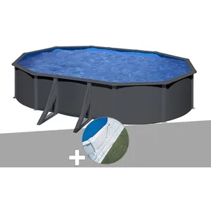 GRE Kit piscine acier gris anthracite Gré Louko ovale 6,34 x 3,99 x 1,... pas cher