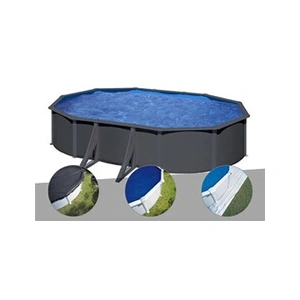 Gre Kit piscine acier gris anthracite Gré Louko ovale 6,34 x 3,99 x 1,... pas cher