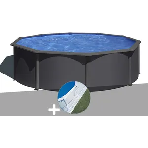 Gre Kit piscine acier gris anthracite Gré Louko ronde 3,70 x 1,22 m +... pas cher