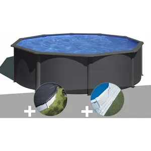 Comparateur de prix : GRE Kit piscine acier gris anthracite Gré Louko ronde 4,80 x 1,22 m + ...