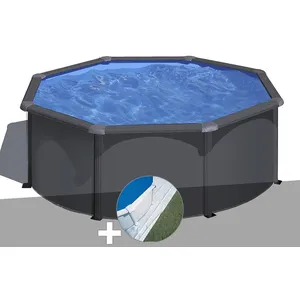 GRE Kit piscine acier gris anthracite Gré Louko ronde 3,20 x 1,22 m + ... pas cher