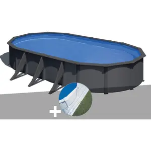 GRE Piscine hors-sol acier Gré Louko ovale 7,44 x 3,99 x 1,22 m - Anth... pas cher